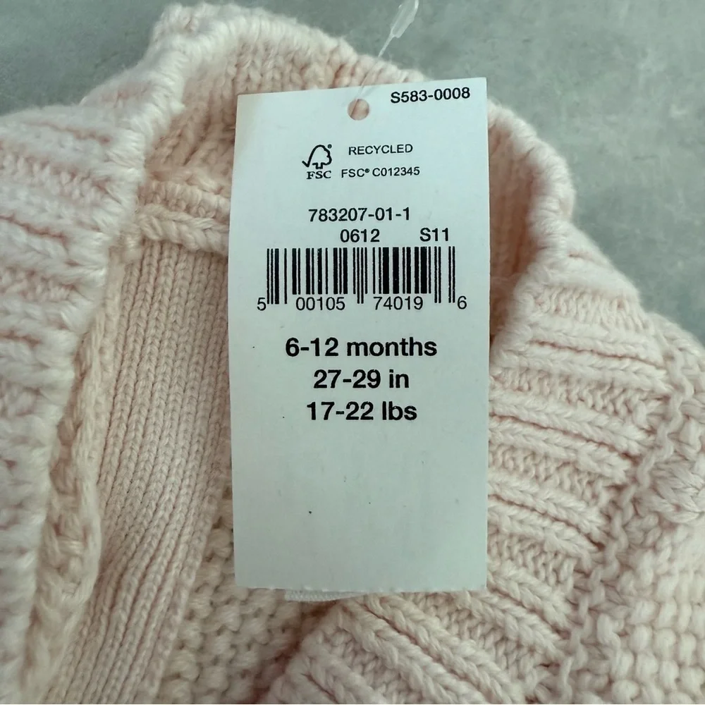 Baby Gap Cable Knit Long Sleeve Sweater Dress 100% Cotton Size 6-12 Months